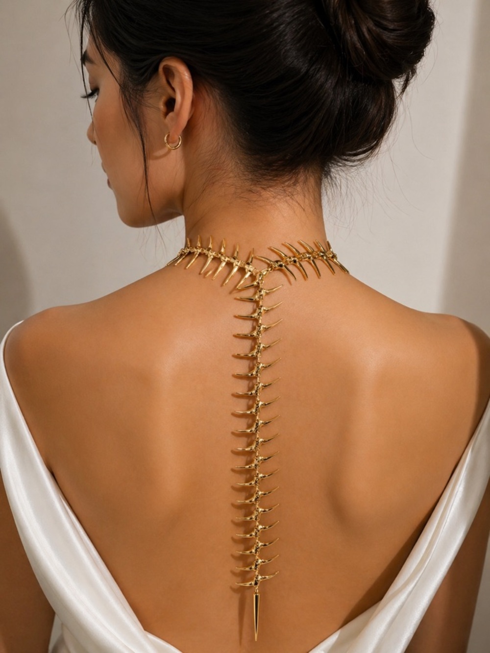 Sculptural Gold Spine Back Body Chain Necklace - Picture 3 of 4